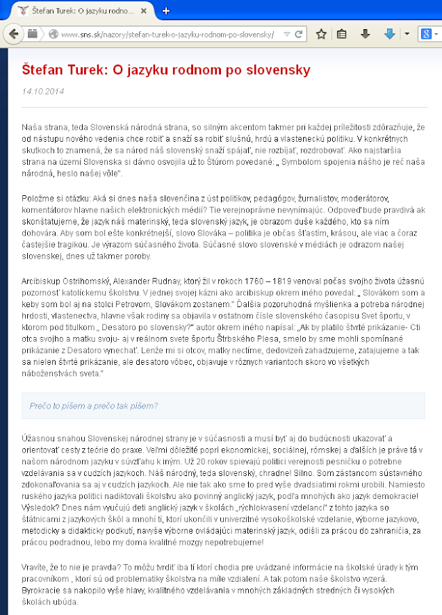 Štefan Turek: O jazyku rodnom po slovensky