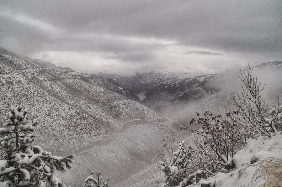 A road in the snowy mountains of Fierze, Shkoder County, Albania