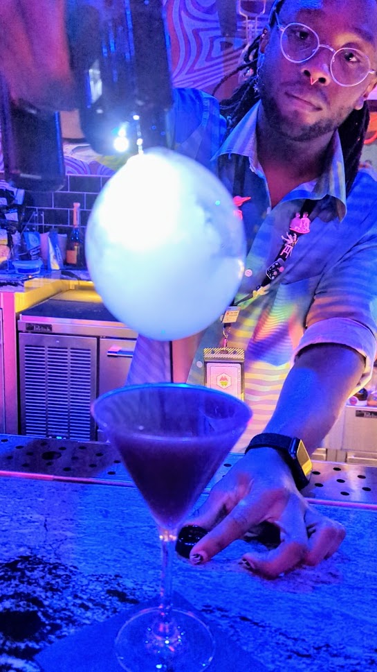 The Source cocktail at the Meow Wolf Omega Mart immersive art exhibit in Las Vegas