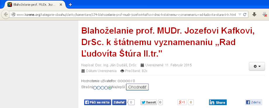 Blahoželanie prof. MUDr. Jozefovi Kafkovi