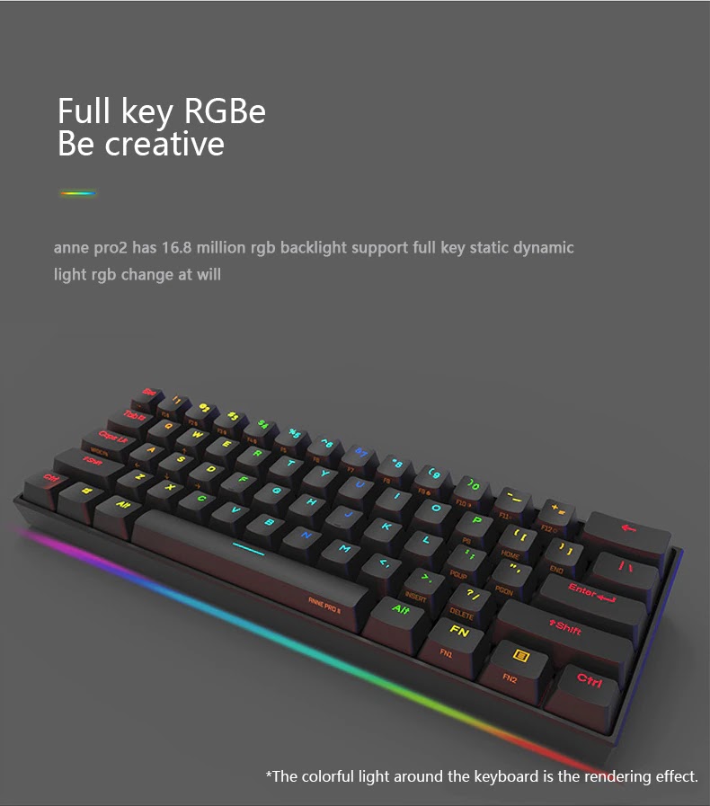 Anne pro2 pro 2 rgb 61 keys mechanical gaming keyboard 60% bluetooth 4.0 type-c cherry and gateron switch