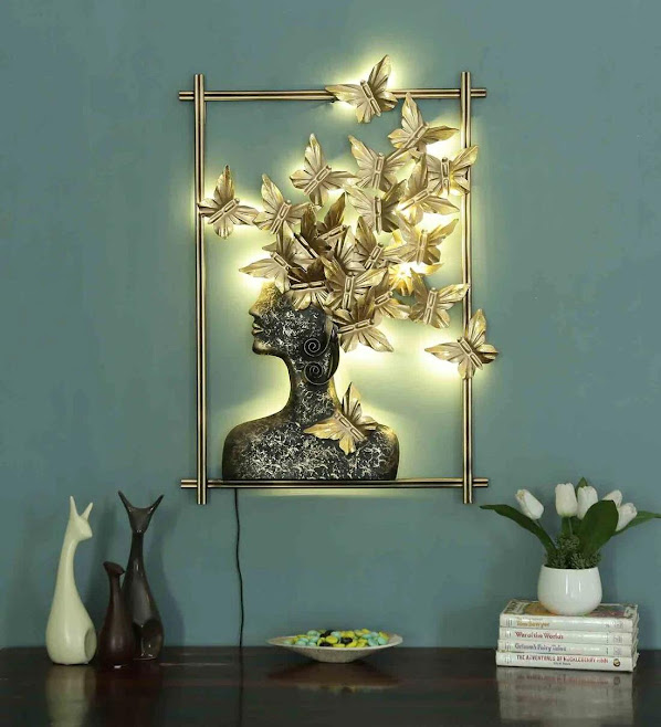 Handcrafted Metal Butterfly Women Frame Wall Art