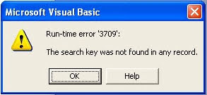 Run-time error '3709': The search key was not found in any record.