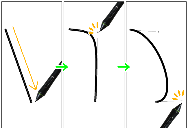 クリスタ曲線（3次ベジェ）ツールで描画