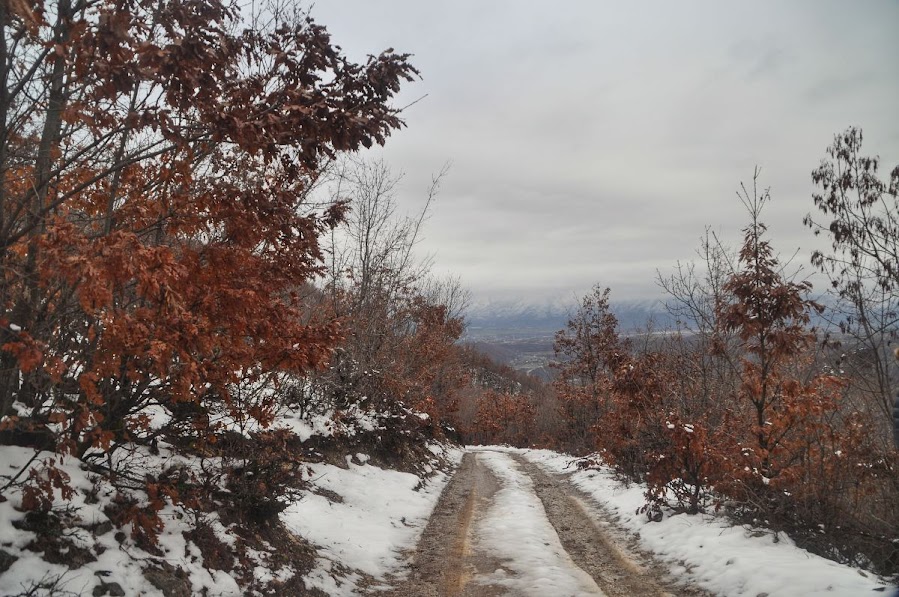 A snowy road in Bajram Curri, Kukes County, Albania