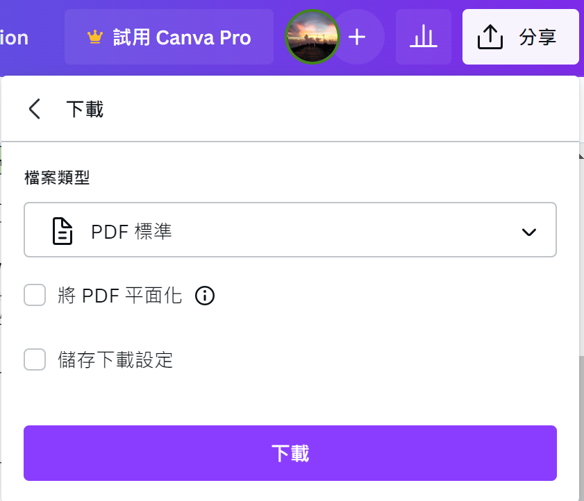 Canva 下載 PDF 2