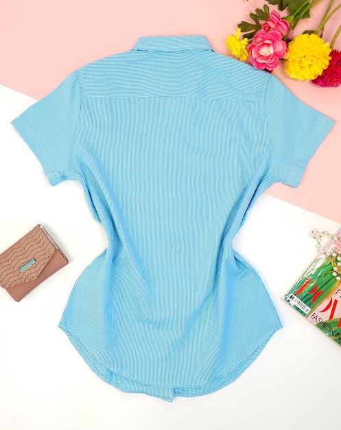 Camisa Cambrige Polo para dama de cuadros color celeste
