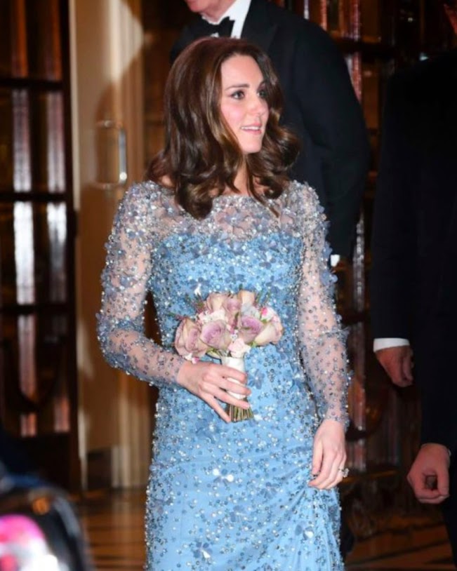 The Duchess of Cambridge chose a blue jenny Packham gown for the 2017 Royal Variety performance