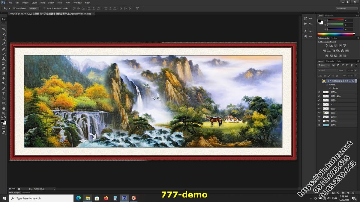 File gốc tranh phong thủy trang trí in deco lụa kính 3D canvas