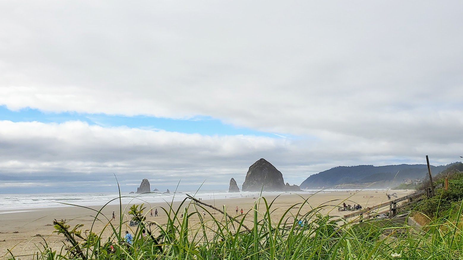 Haystack Rock on June 23 2021 around 5:35pm, so at the low tide of 2.6 some