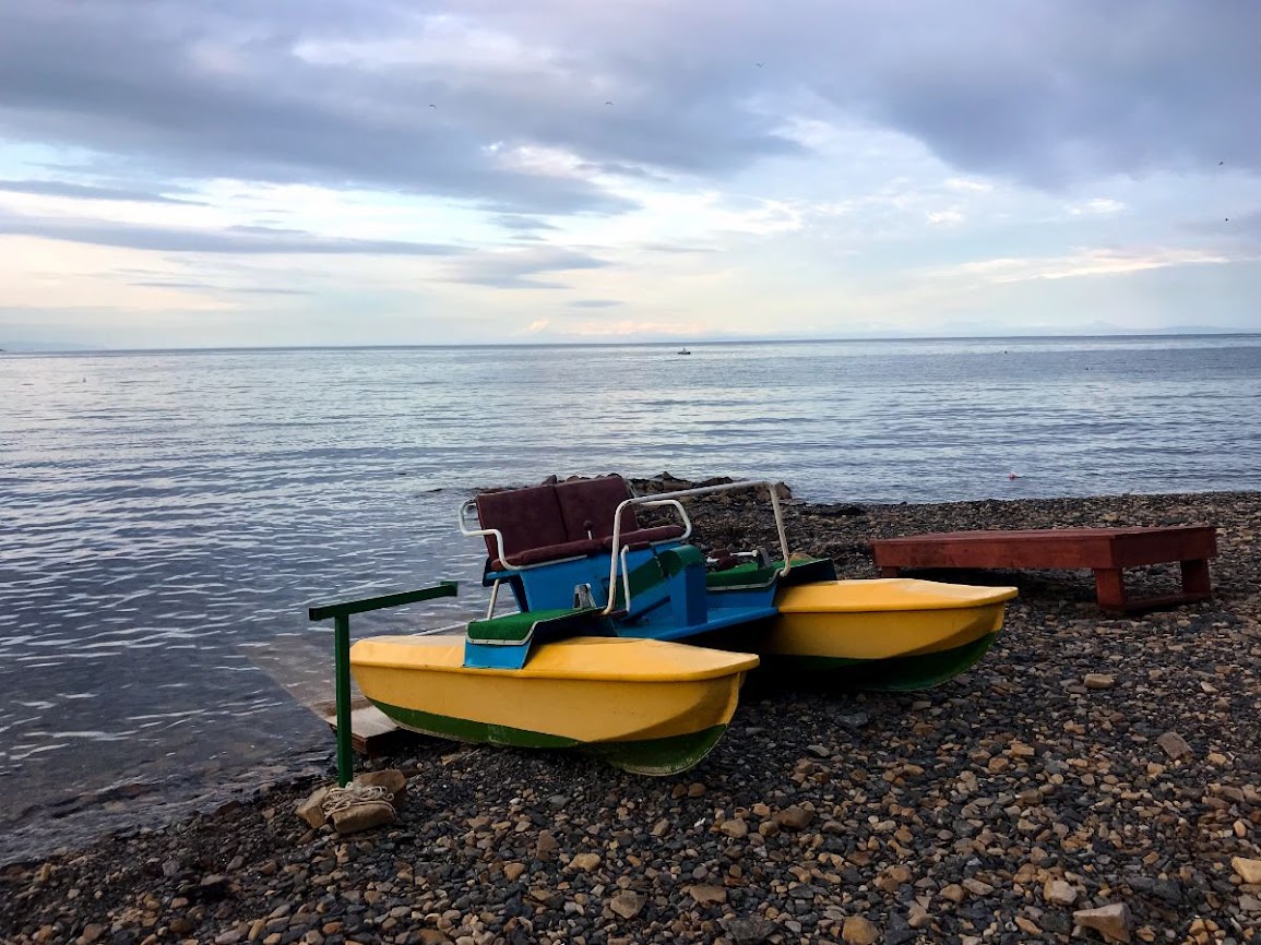 Pedalo in front of the Sea of Japan russky island