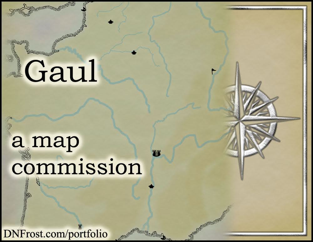 Gaul: mapping the realm of ancient France for historical fantasy by Linnea Tanner www.DNFrost.com/portfolio A map commission by D.N.Frost Part 1 of a series.