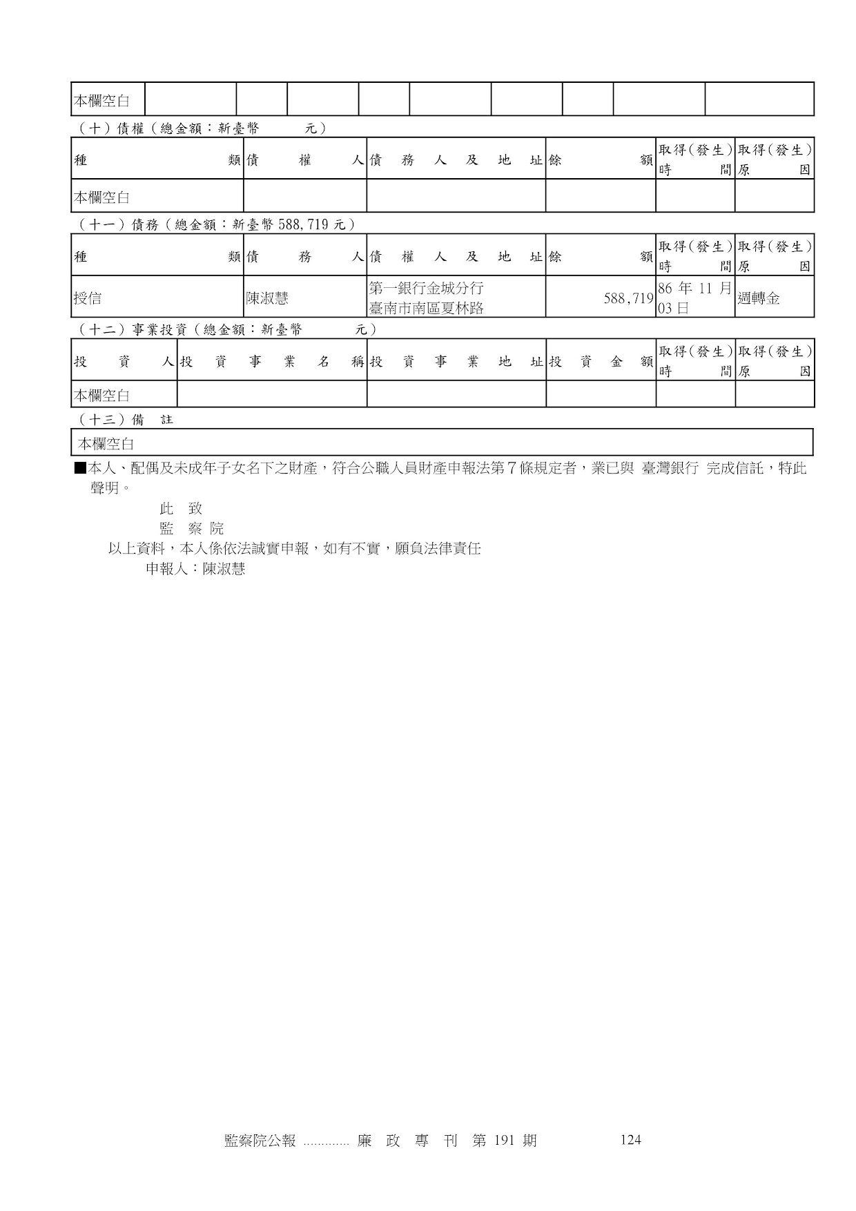 陳淑慧-公職人員財產申報資料-廉政專刊第191期