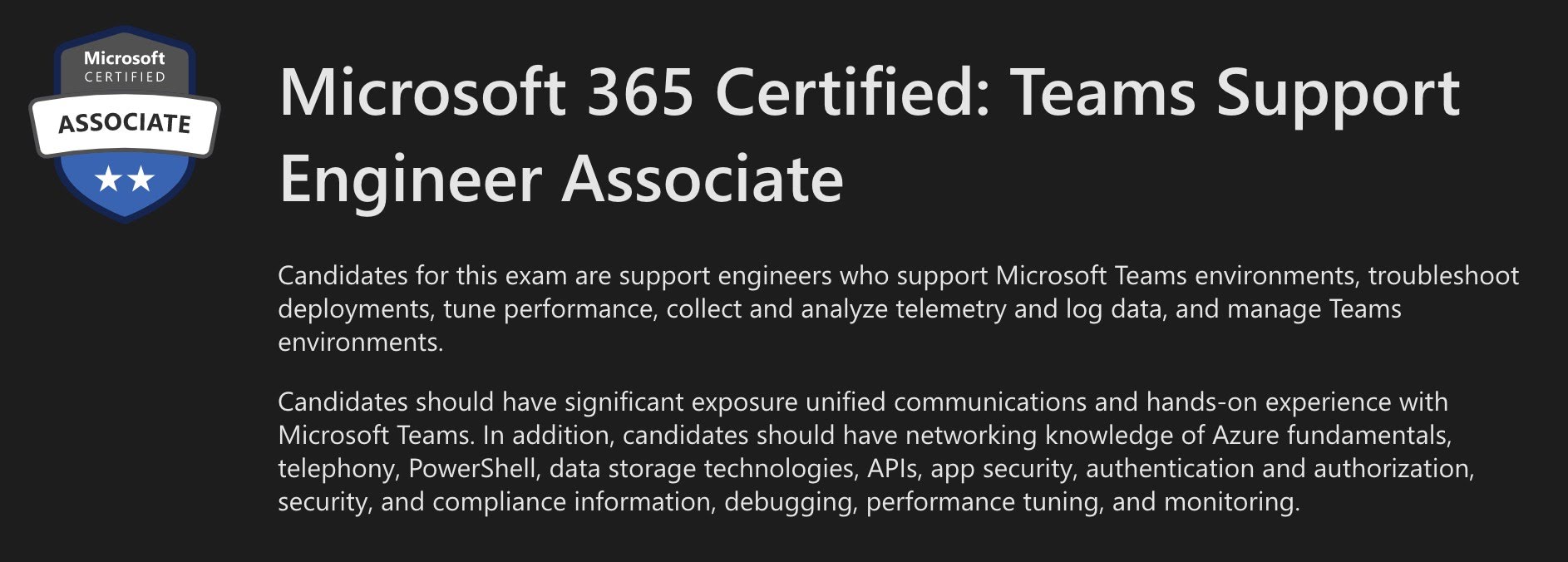 Microsoft 365 Certified: Teams Support Engineer Associate