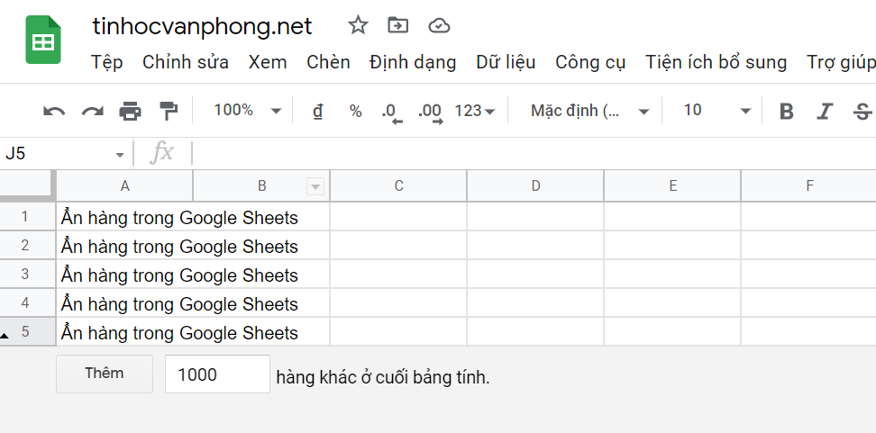 hướng dẫn ẩn hàng trong google sheets