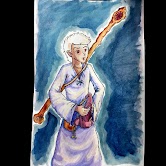 Watercolor painting of a light mage