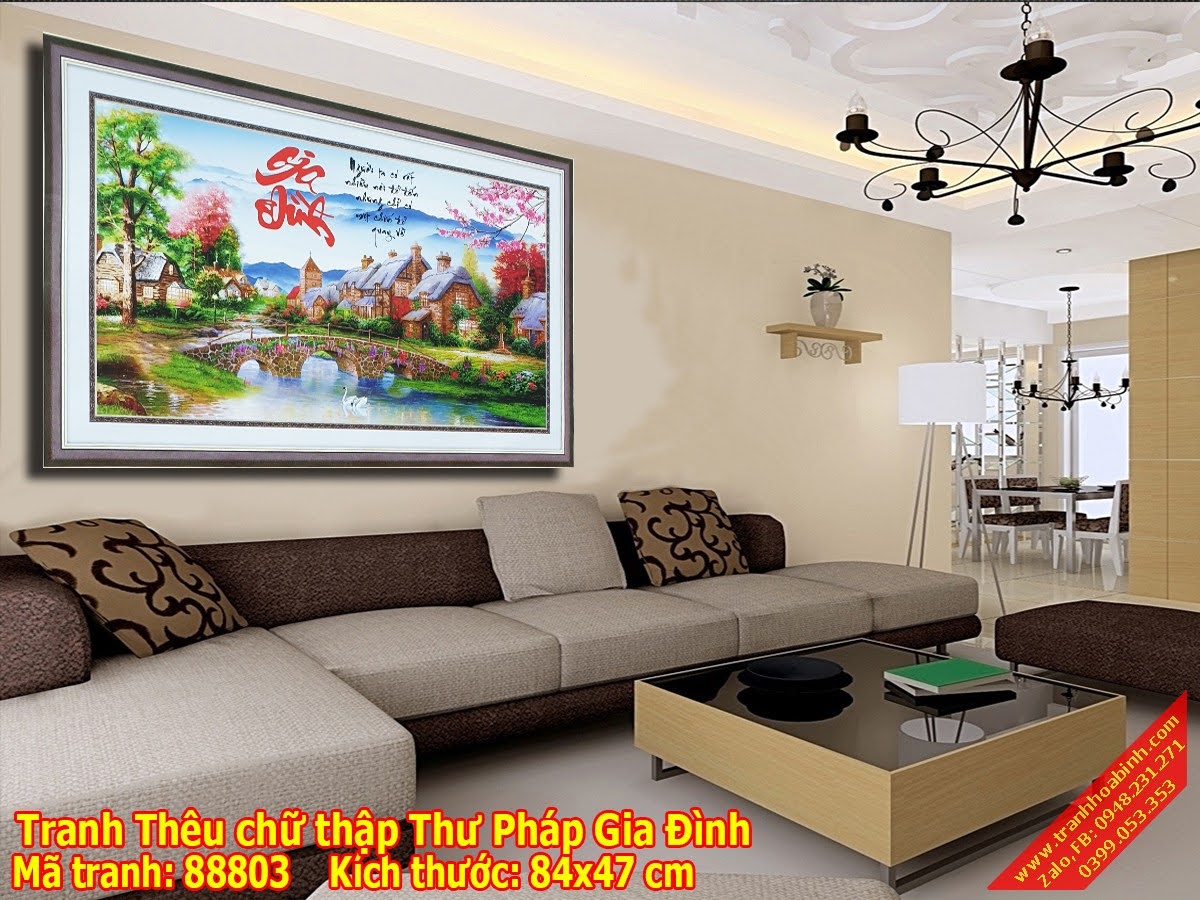 Tranh thêu chữ thập Phong Cảnh Làng Quê