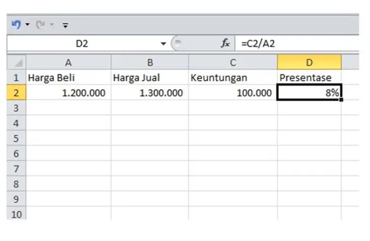 Cara Menghitung Persentase Keuntungan di Excel