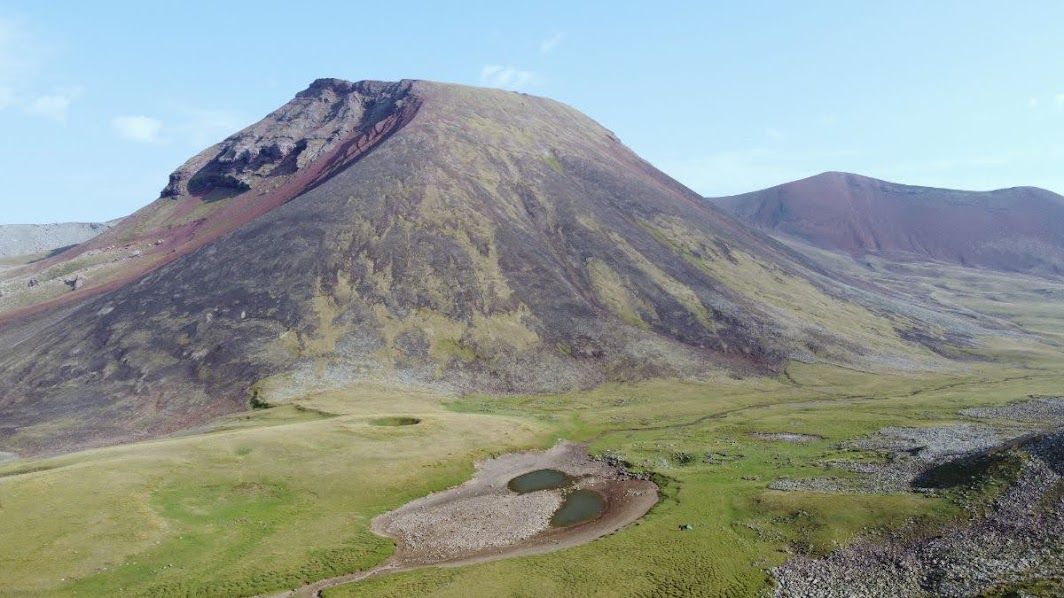 Aerial view of the cone of Azhdahak Volcano