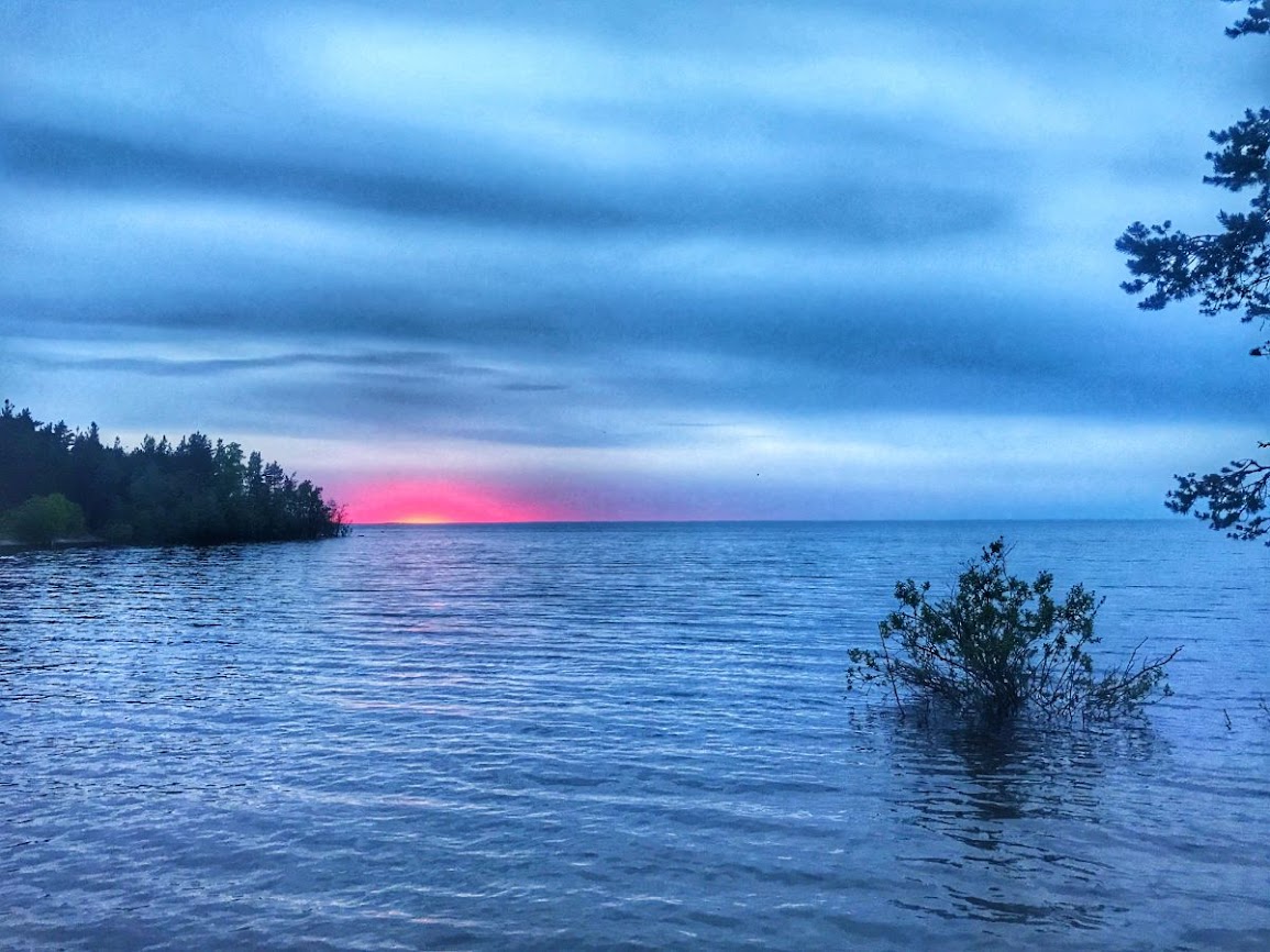 After midnight sun at ladoga lake russia 