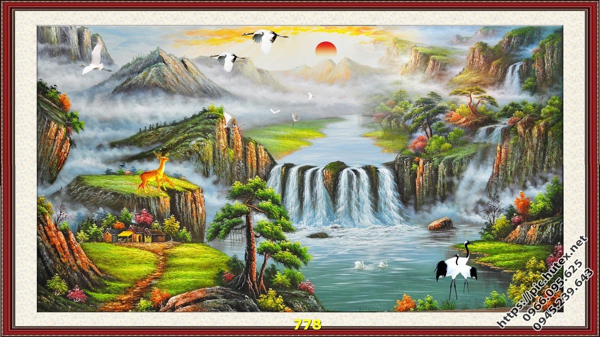 File gốc tranh phong thủy trang trí in deco lụa kính 3D canvas