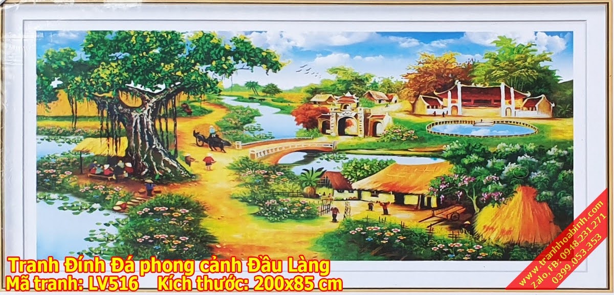 Tranh gắn đá phong cảnh làng quê