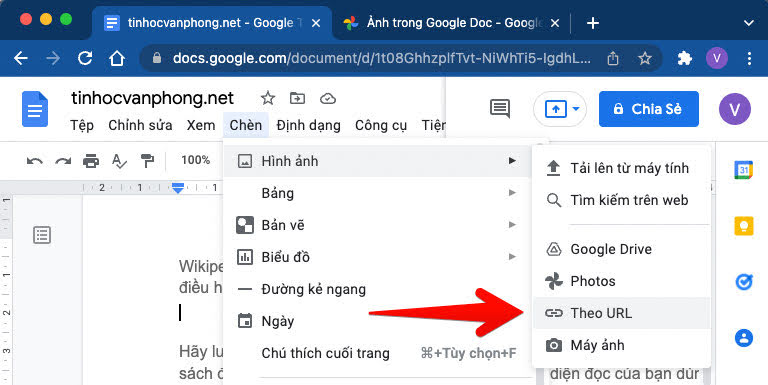 chèn ảnh vào google doc