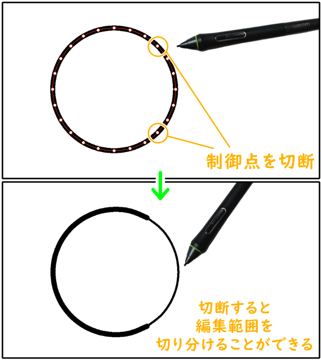 クリスタ制御点ツールで編集範囲を指定