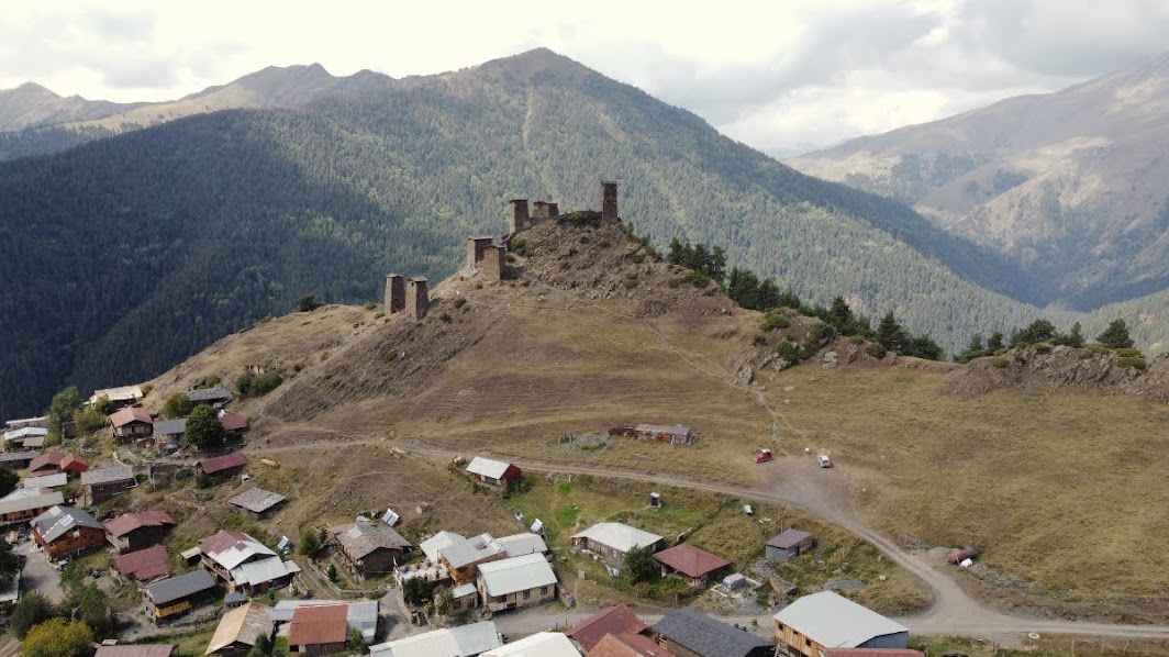 View of Omalo village in tusheti region georgia