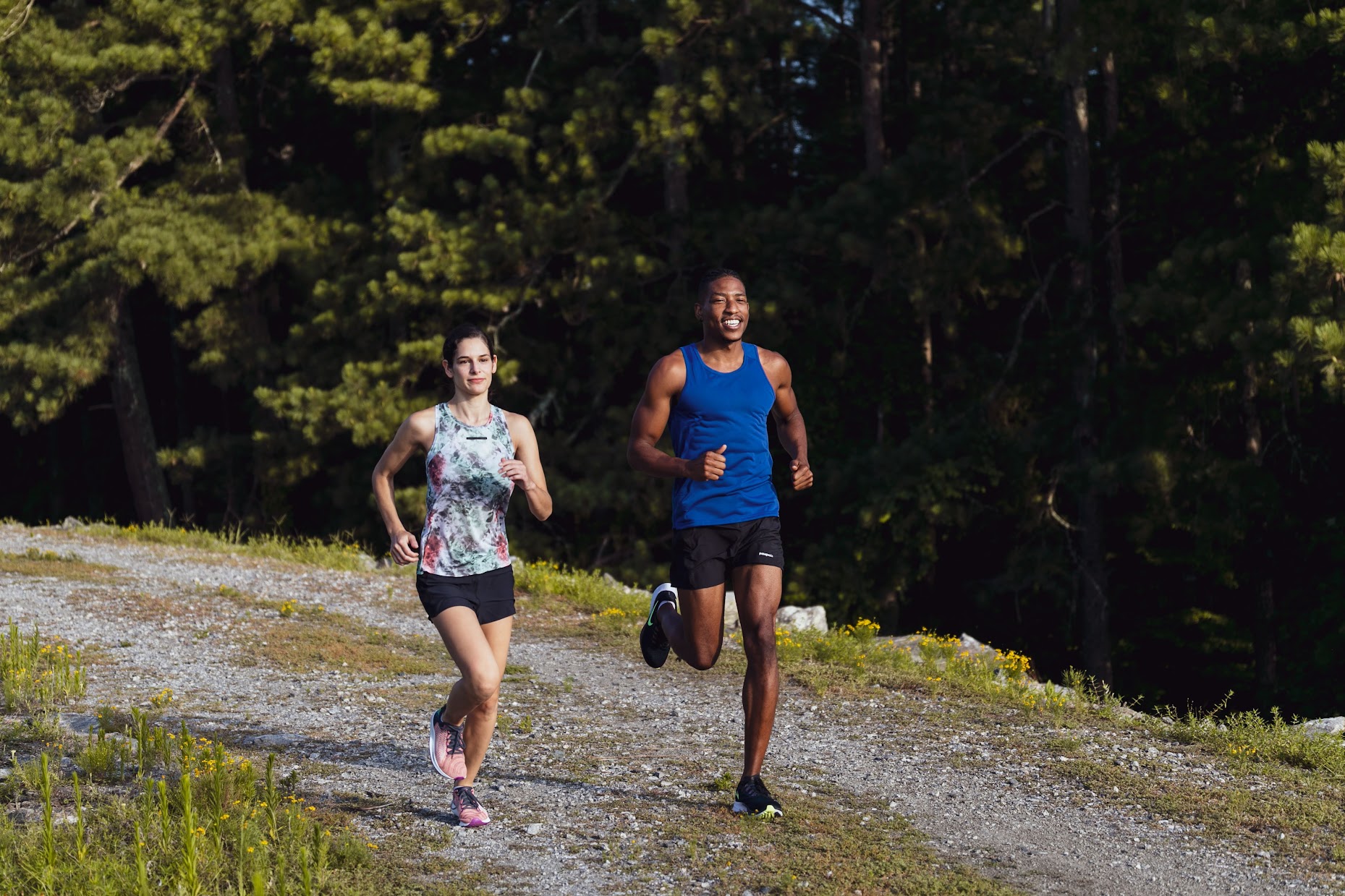 Pair of runners on fire road