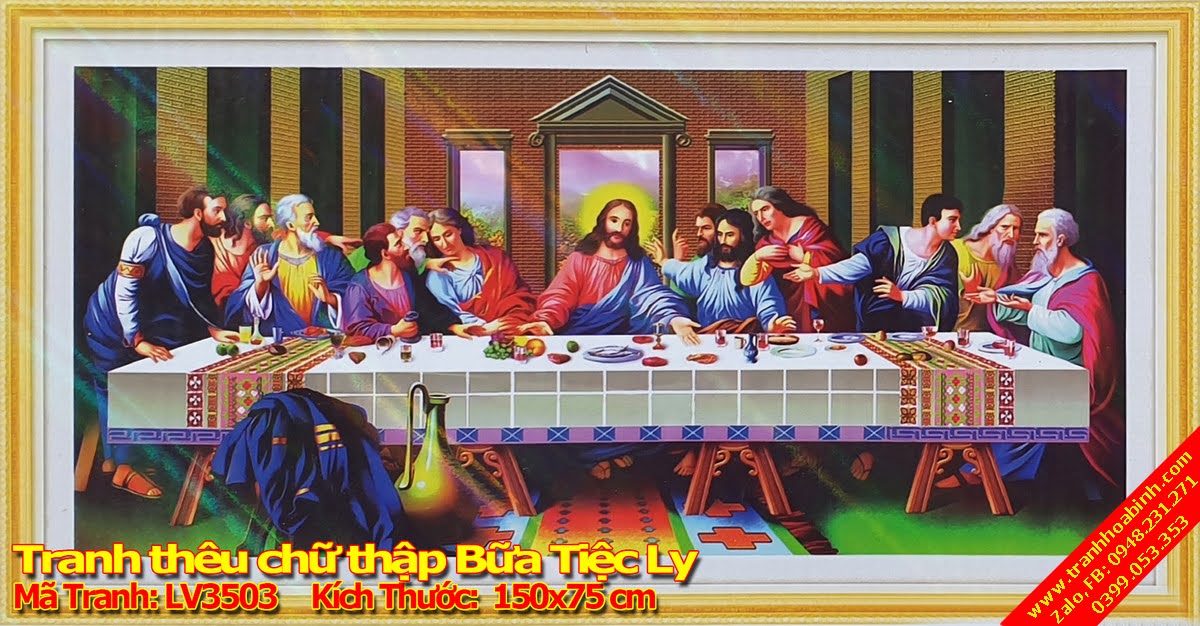 Tranh thêu chữ thập Chúa Jesus và 12 tông đồ - Bữa Tiệc Ly