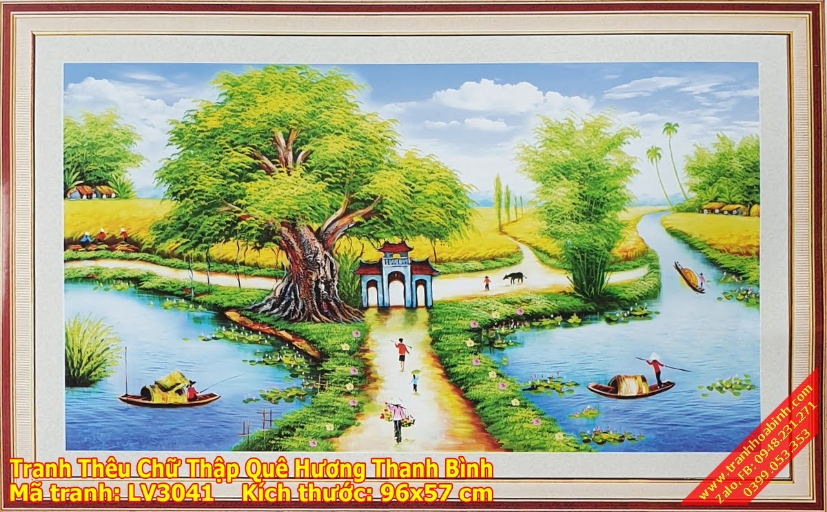 Tranh thêu chữ thập Phong Cảnh Làng Quê