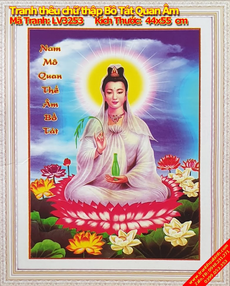 Tranh thêu chữ thập Phật Bà Quan Âm