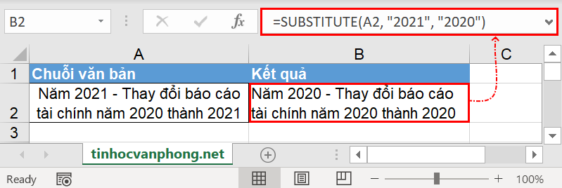 sử dụng hàm SUBSTITUTE trong excel