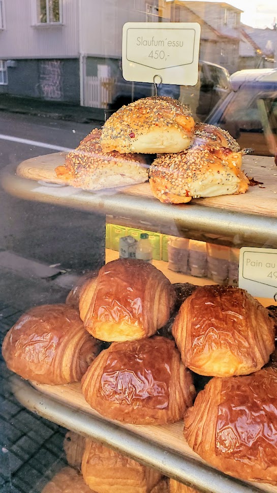 In Reykjavik Iceland, Brauð & Co is known for their tasty sourdough bread, delicious cinnamon rolls and assorted pastries from organic ingredients. Check out all the pastries in the window - this is probably the best view of what is currently on offer for the moment as this is the main display