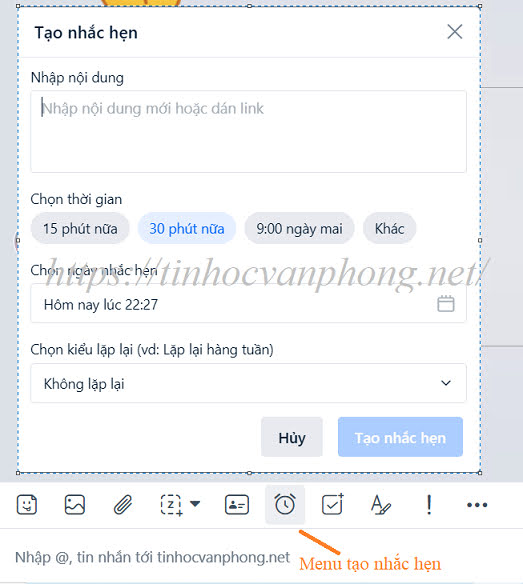 Menu tạo nhắc hẹn