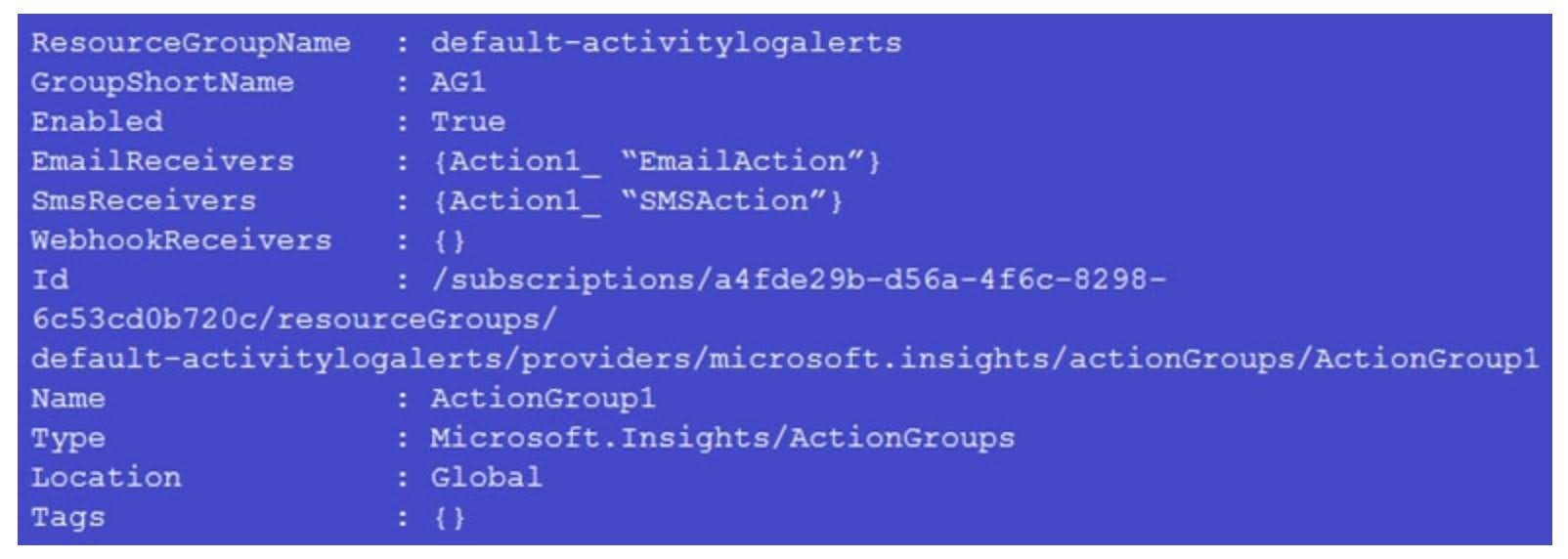 The Alert1 action group is configured as shown in the following exhibit.