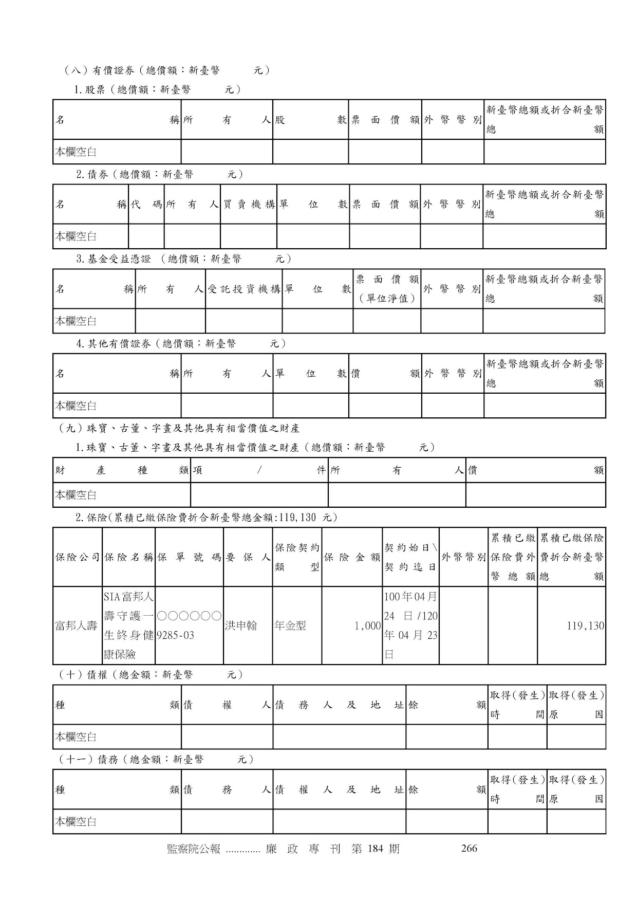 洪申翰-公職人員財產申報資料-廉政專刊第184期