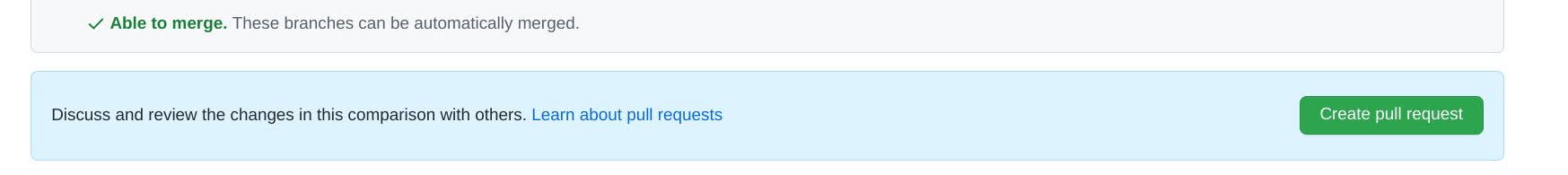 Message: Able to merge. These branches can be automatically merged. Followed by a submit button to Create Pull Request.