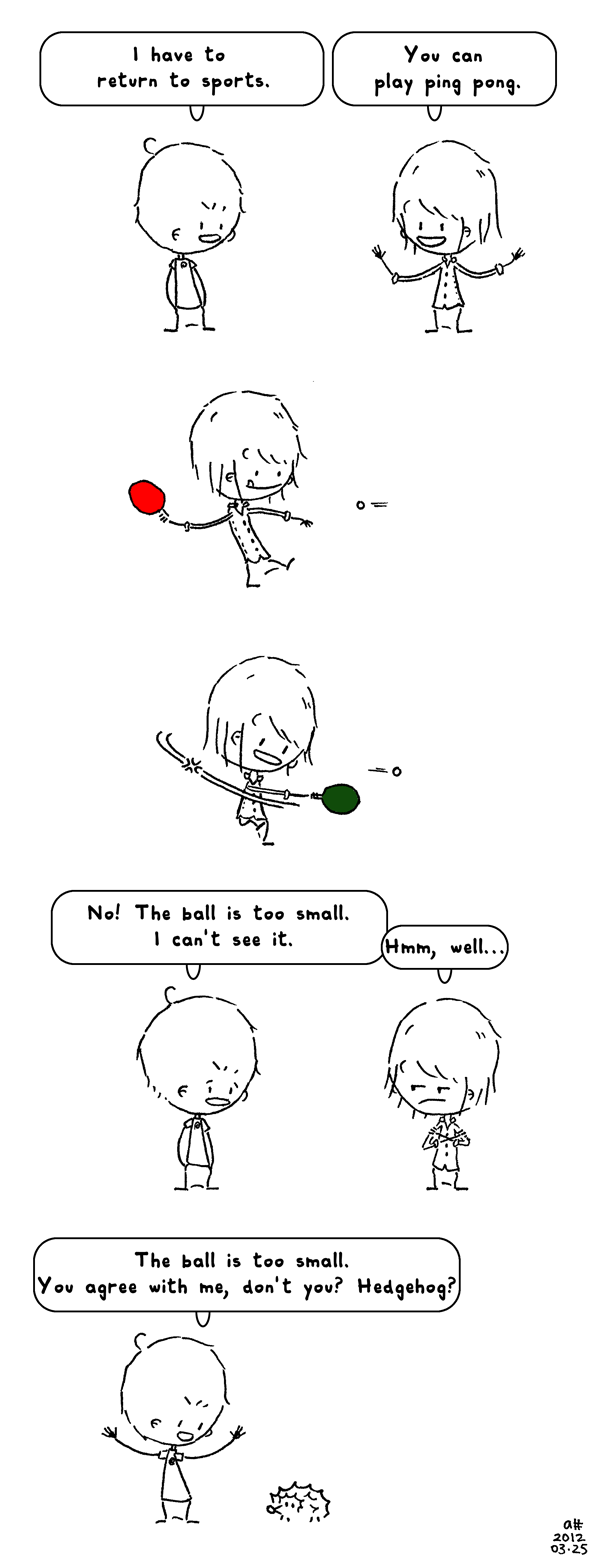 I do comical and drawings! We love sport but we have always a good excuse! This time: let's play ping pong.