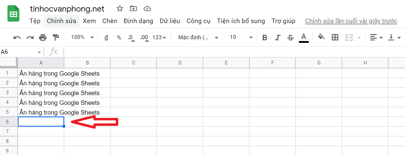 hướng dẫn ẩn hàng trong google sheets