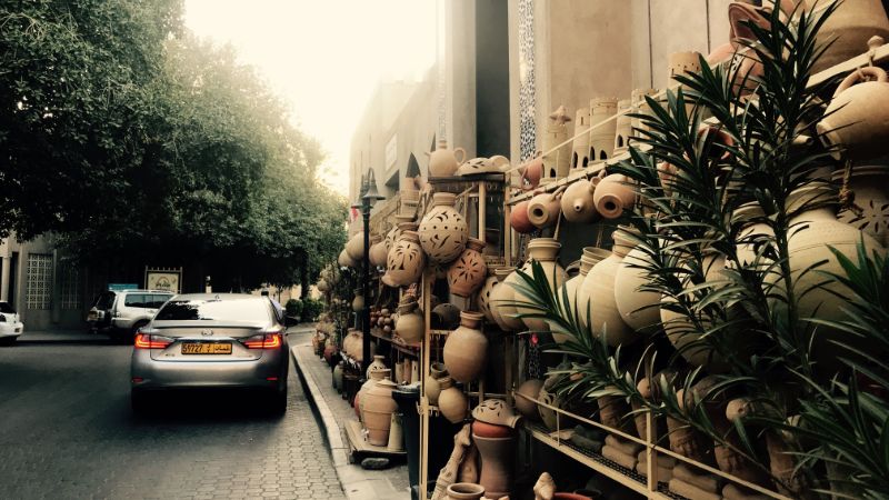 Traditional ceramic pots for sale in the streets of Nizwa