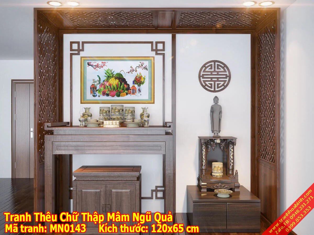 Tranh thêu chữ thập Mâm Ngũ Quả