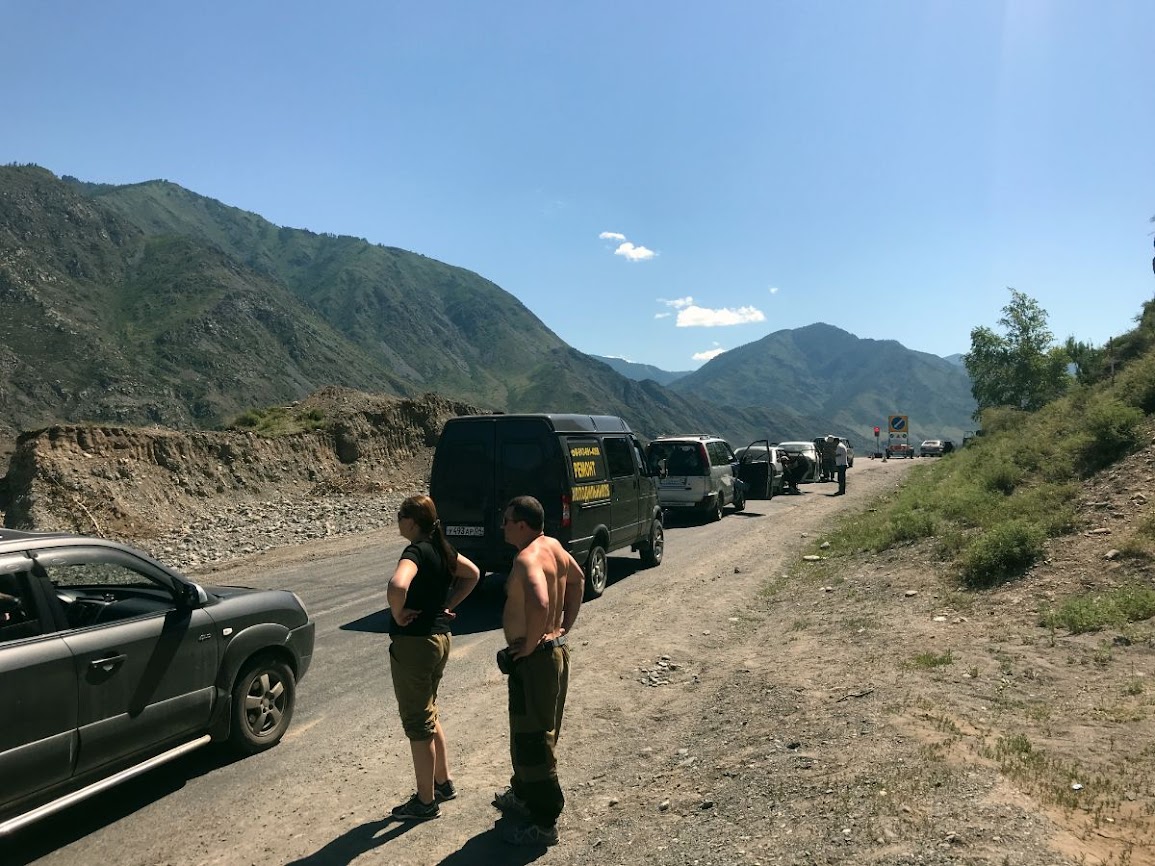 Bus stop on the way to Chibit altai mountains 