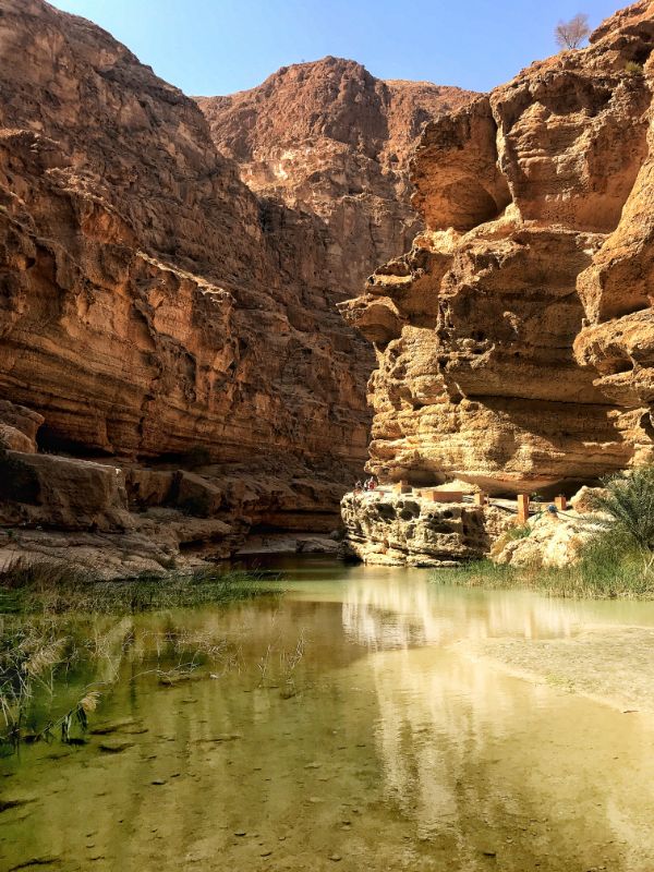 hiking into wadi shab canyon oman