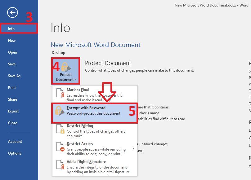 Chọn Encrypt with Password để đặt mật khẩu khóa file word và Excel để bảo vệ tài liệu của bạn