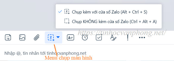 Menu chụp màn hình trên tin nhắn zalo