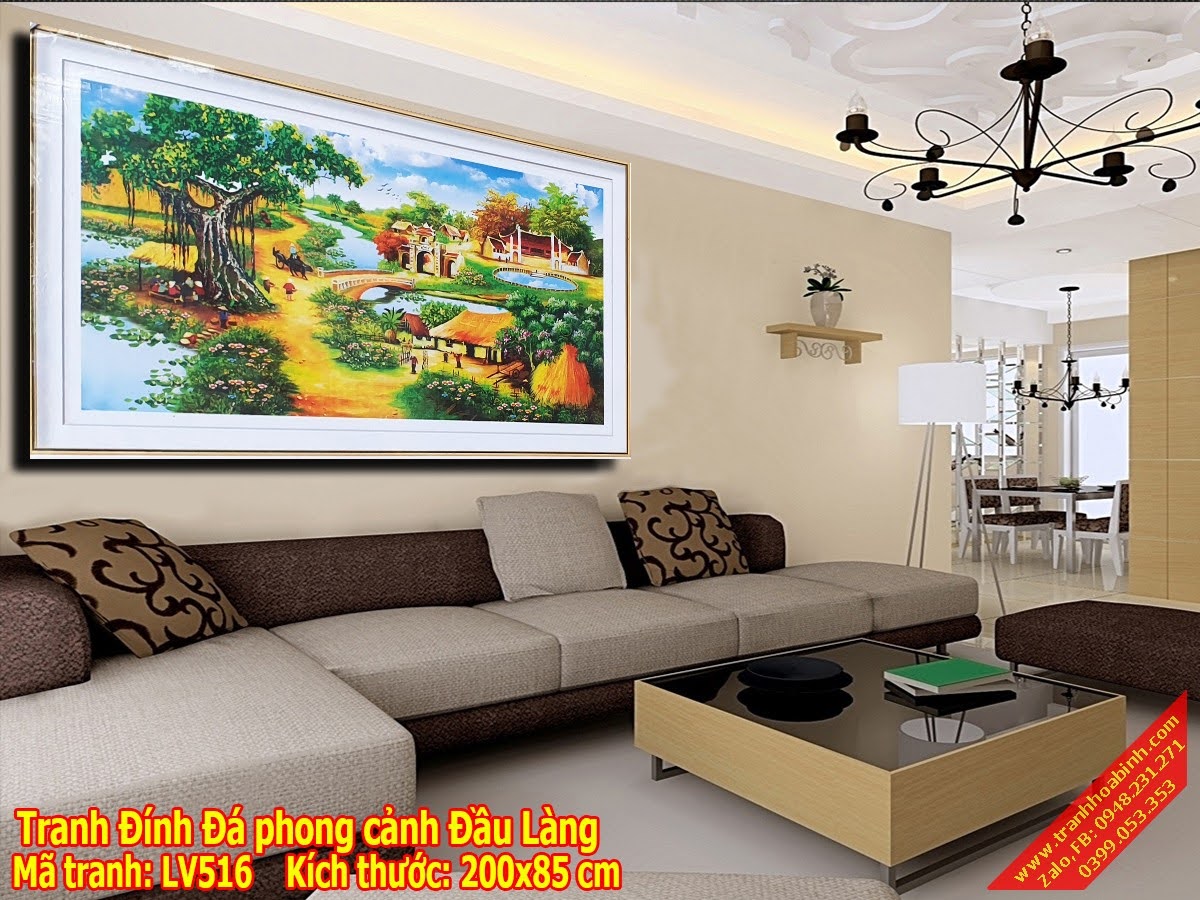 Tranh gắn đá phong cảnh làng quê