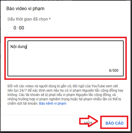 Nhấn Báo cáo report video youtube