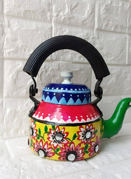 Handpainted Kettle for Home Decor